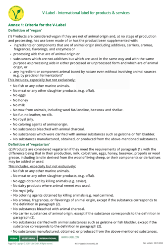 Criteria van het V-Label
